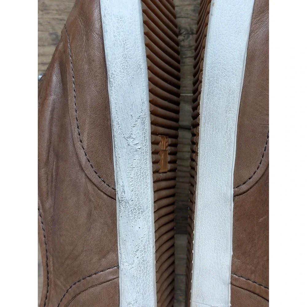 Frye‎ Brown Leather Zip Slip-On Sneakers Women's 10 Minimalist Casual